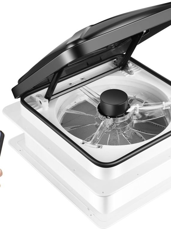 MaxxAir 10 Speed Roof Vent Fan 12V with Thermostat, Rain Sensor, Remote & App Control, 14&prime;&prime;x14&prime;&prime; Reversible Powered Lift