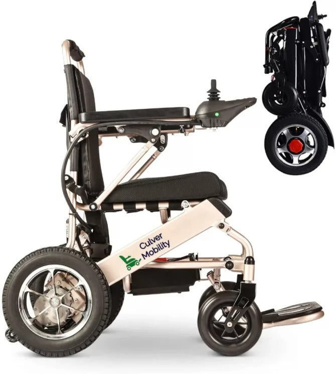 Electric Power Wheelchair Scooter Fold Lightweight Folding Safe Electric Wheelchair Motorized FDA Approved Aviation Travel (Free Wheelchair RAMP Gift) (Silver-17.5 inc)