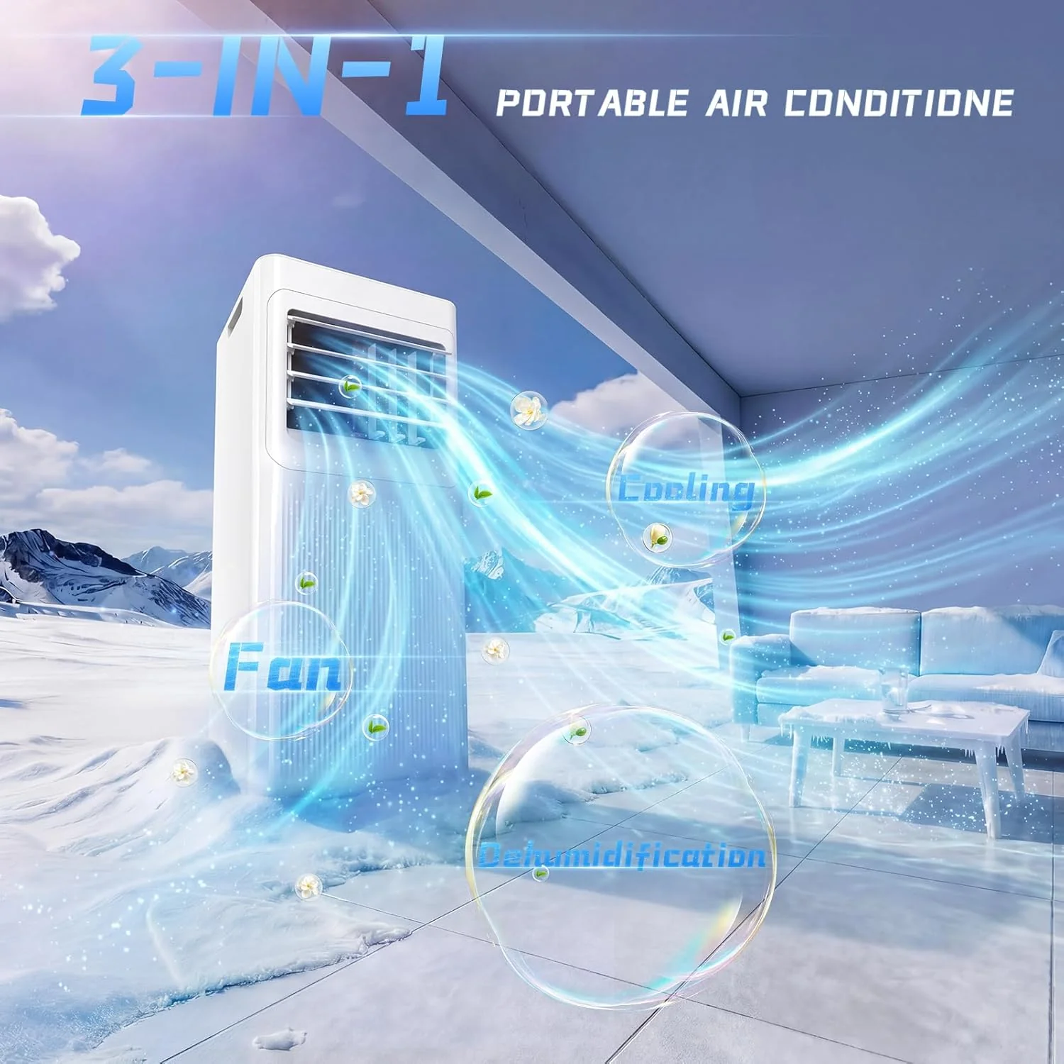 9000 BTU Portable Air Conditioner with Dehumidifier, Fan, Sleep Mode & Remote Control