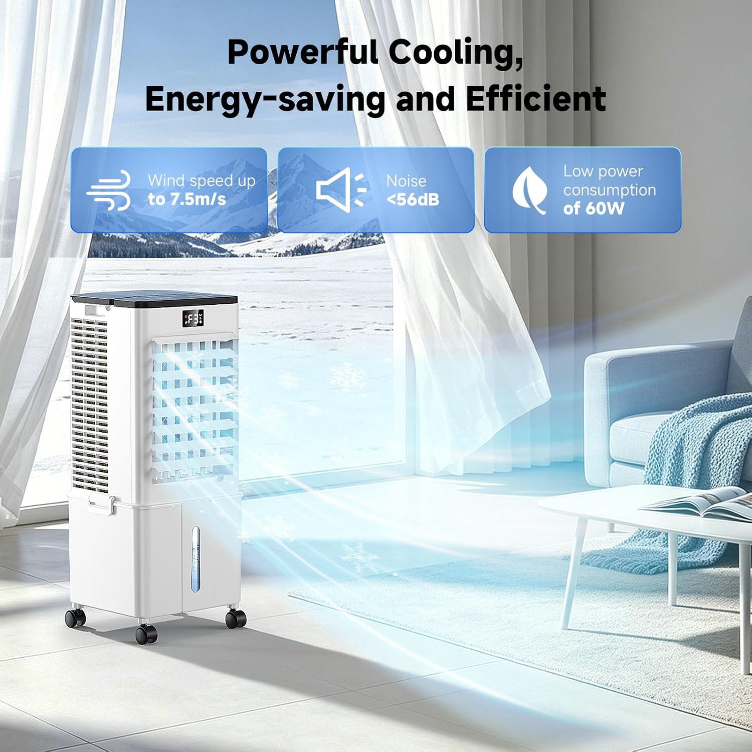 Portable Air Conditioner with Auto Oscillation,Powerful Cooling Portable AC Unit,1-12H Timer, 10L Removable Water Tank,4 Ice Boxes, Remote Control, Touch Display, Air Cooler For Home(White)