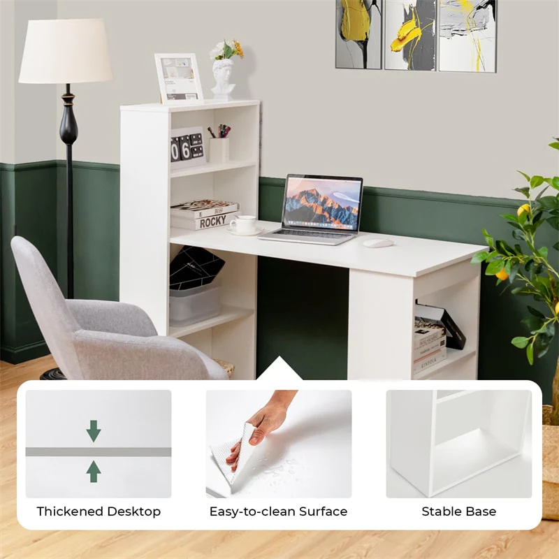 Eletriclife 48" Computer Desk with 6-Tier Bookshelf & CPU Stand, Space-Saving Workstation for Home Office Study
