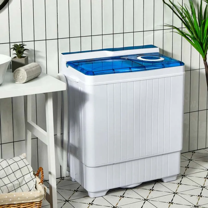 26 LBS Portable Washing Machine with Drain Pump 2in1 Twin Tub Top Load Washer Dryer Combo for RV Apartment