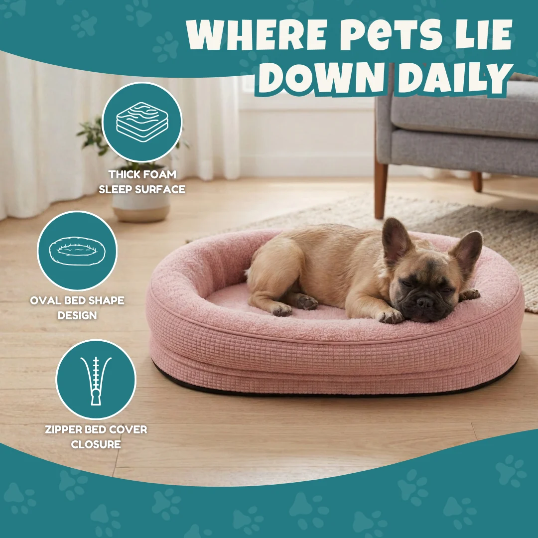 Pet Bed with Raised Bolster Edges and Zippered Removable Cover Pet Bed with Raised Bolster Edges and Zippered Removable Cover