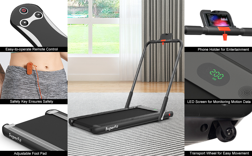 2 in 1 Folding Treadmill, 2.25HP Under Desk Electric Superfit Treadmill