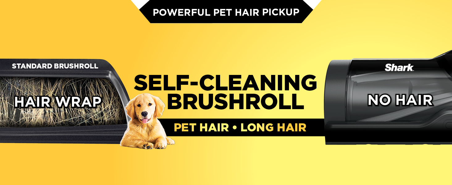 Self-cleaning brushroll. POWERFUL PET HAIR PICKUP