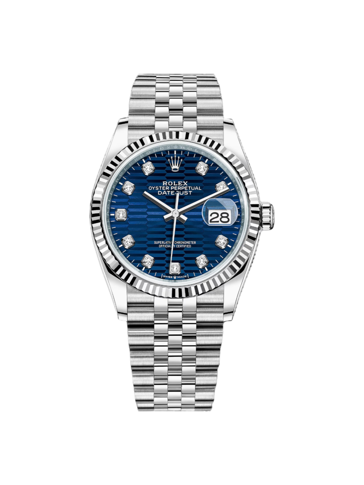 Rolex Datejust 36mm 126234 Blue Fluted Motif Diamond Dial Jubilee Bracelet Watch