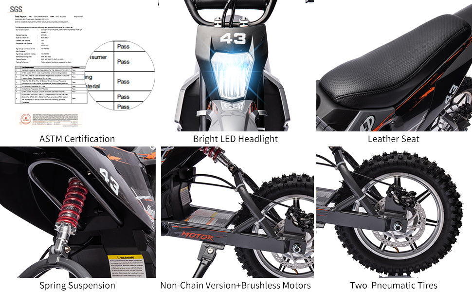 36V Kids Electric Dirt Bike. 350W. 15.5MPH. LED. 175lbs Max 36V Kids Electric Dirt Bike. 350W. 15.5MPH. LED. 175lbs Max