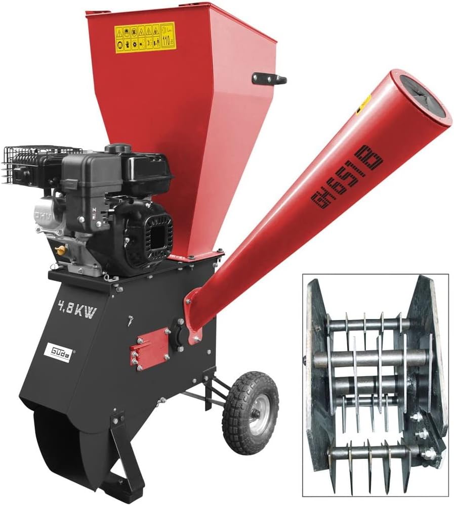 GÜDE GH 651 B Gartenhäcksler | Benzinmotor | 4800 Watt Leistung | Für Äste mit bis zu 76 mm Durchmesser | Fahrwerk