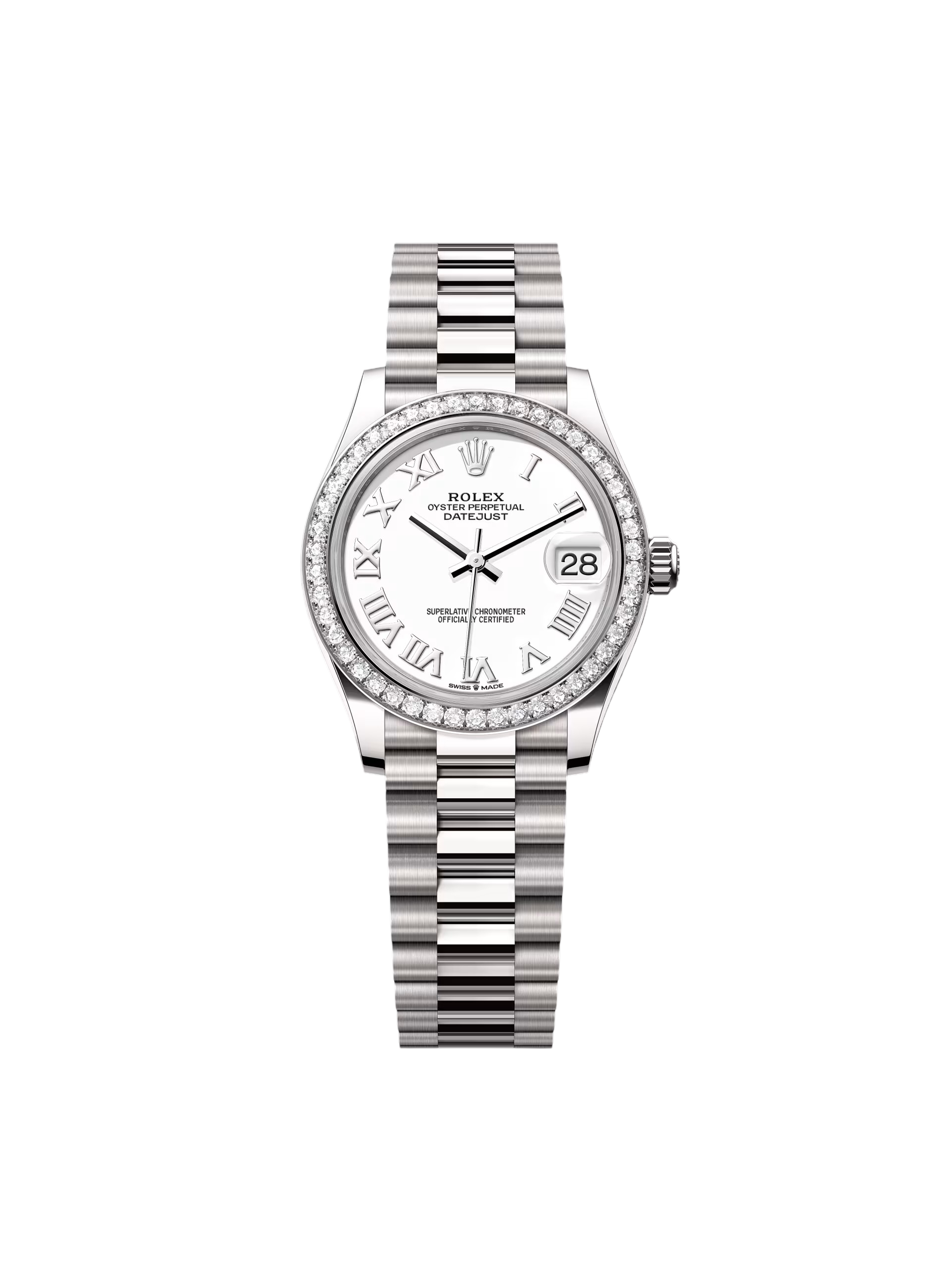 Rolex Datejust m278289RBR-0007 White Dial White Gold President Watch