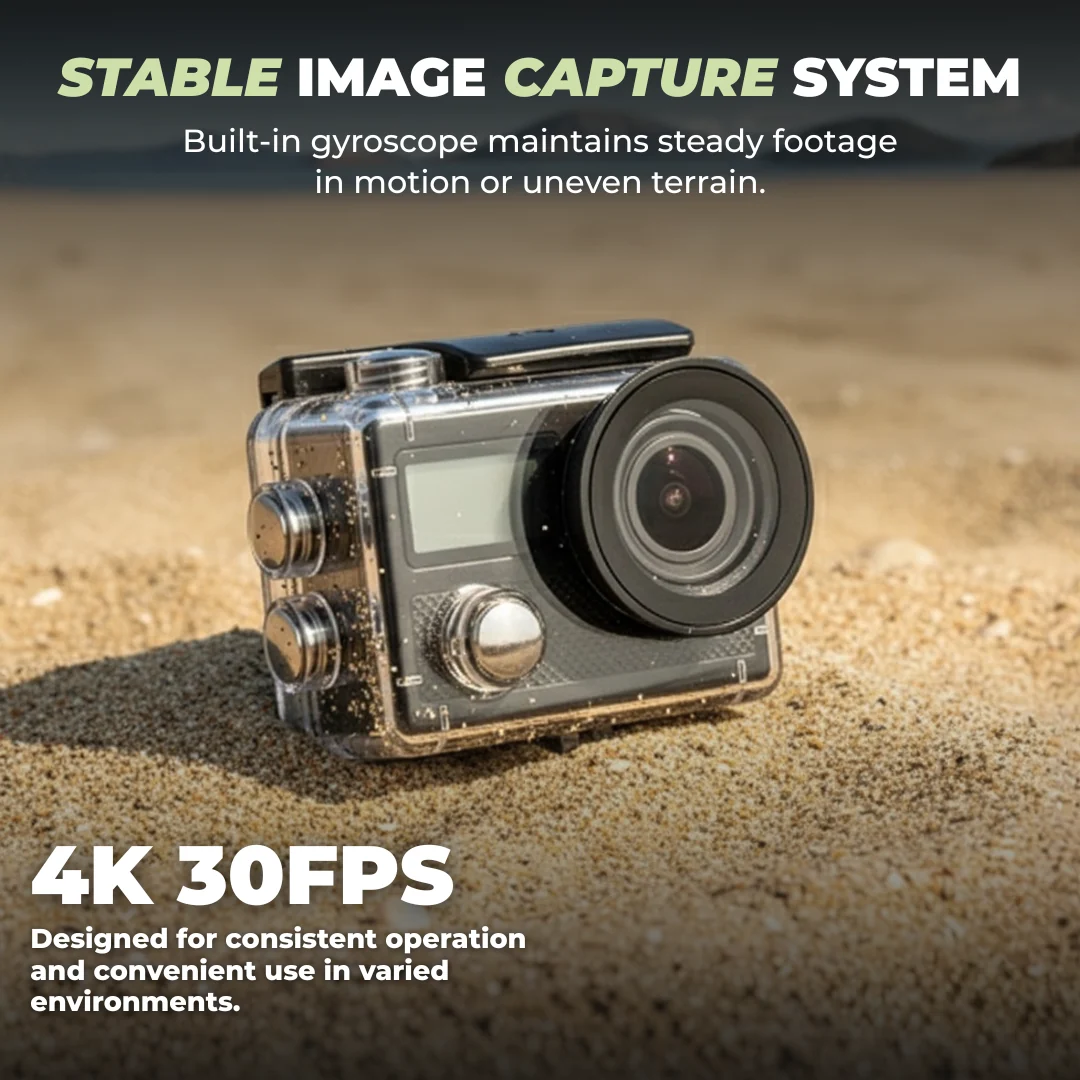 4K Action Camera with Dual Screens Water-Resistant Case WiFi Mount Kit