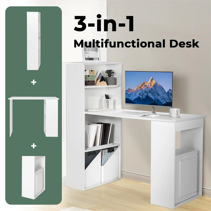 Eletriclife 48" Computer Desk with 6-Tier Bookshelf & CPU Stand, Space-Saving Workstation for Home Office Study