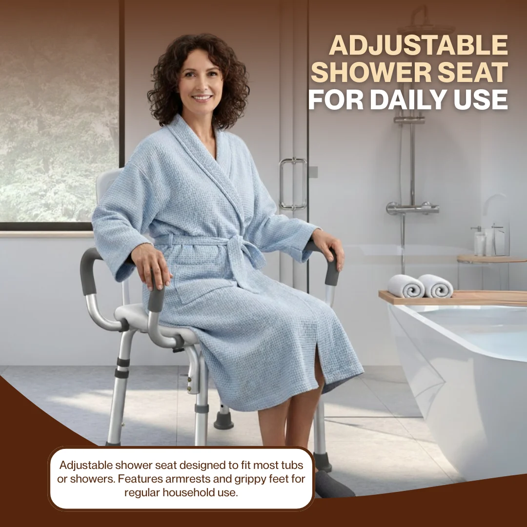 Heavy Duty Shower Chair with Arms and Back for Elderly Adults