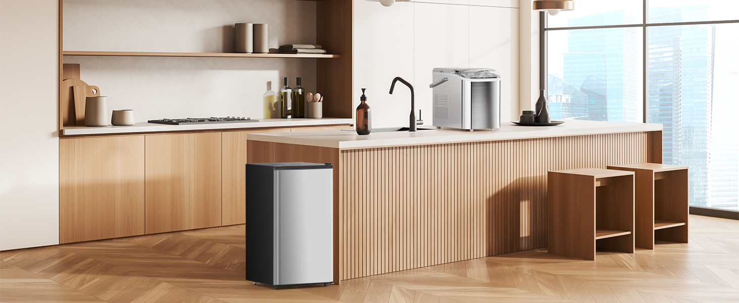 3.2 Cu.Ft Mini Fridge with Freezer Small Refrigerator Single Door Energy-efficient Low Noise