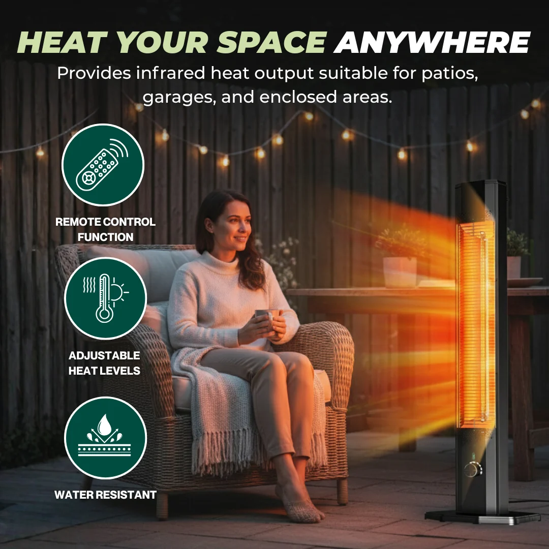 Tower Electric Patio Heater with Heat Levels and Timer Control Remote Tower Electric Patio Heater with Heat Levels and Timer Control Remote