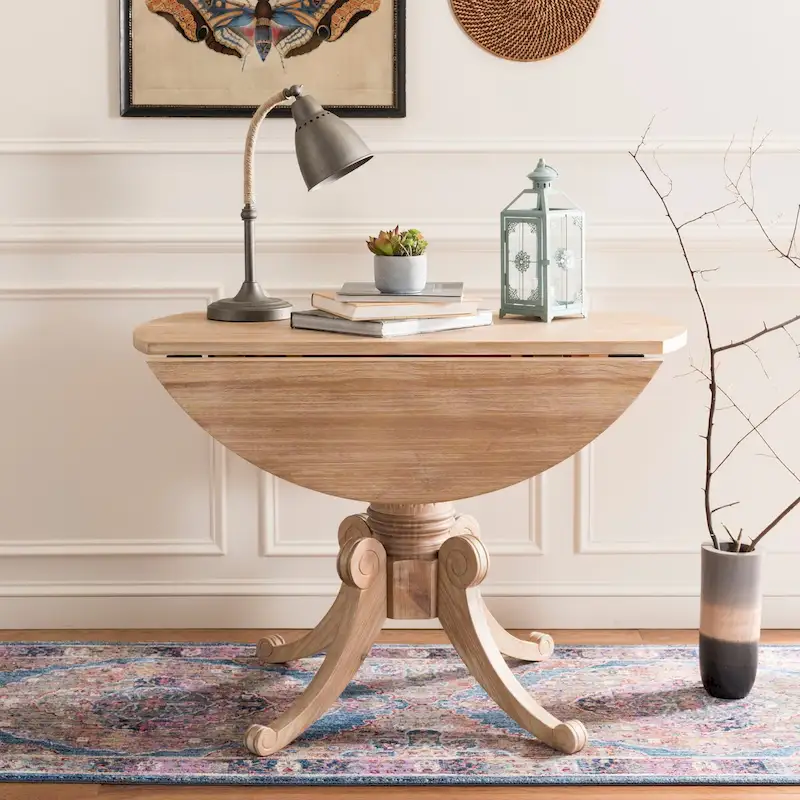 SAFAVIEH Jeane Antique White Drop Leaf Dining Table - 43 W x 43 D x 31 H - 43Wx43Dx31H