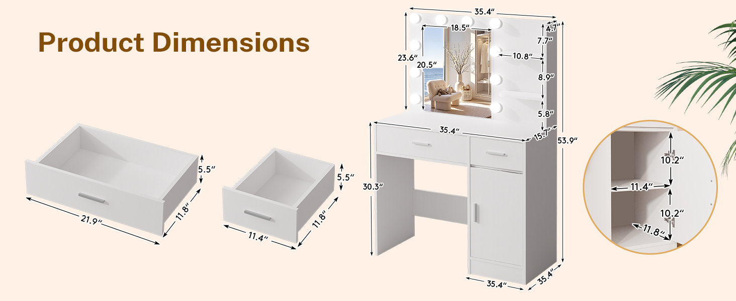White LED bulb vanity Dimensions