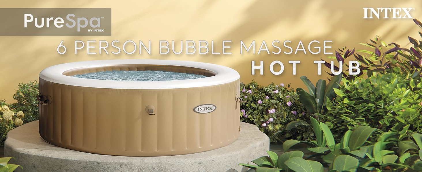 Intex PureSpa 6 Person Bubble Massage Inflatable Hot Tub Spa Set, Sahara Tan Full Image 1 D