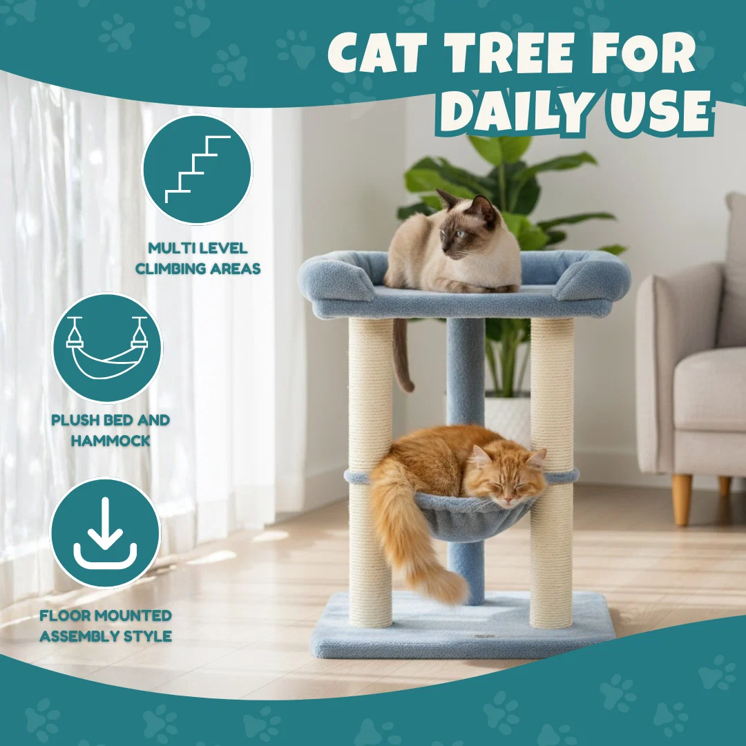 Indoor Cat Tree Tower with Sisal Scratcher, Bed and Hammock