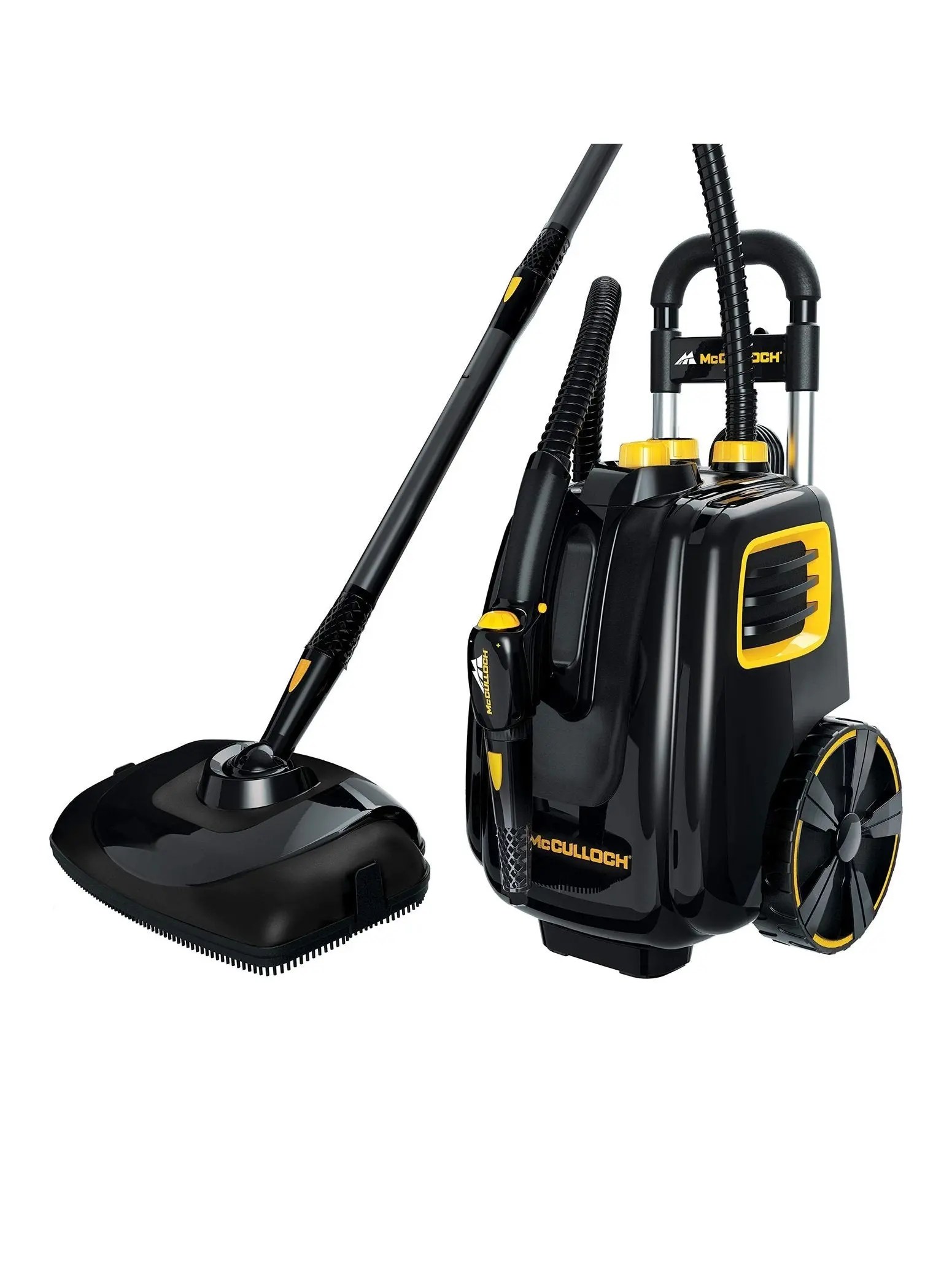 McCulloch MC1375 Canister Steam Cleaner with 20 Accessories, Extra Long Power Cord, Chemical Free Cleaning for Most Floors, Counters, Appliances, Windows, Autos, and More, 1 (Pack), Black