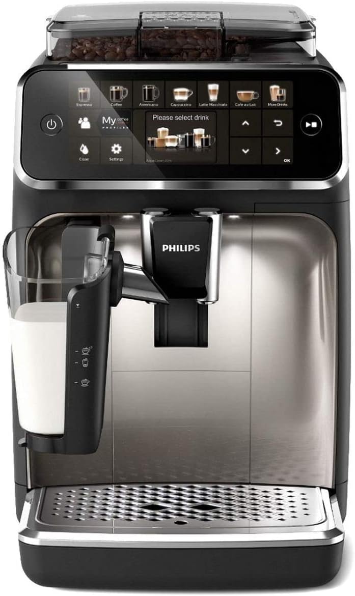 Philips Serie 5400 Kaffeevollautomat – LatteGo Milchsystem, 12 Kaffeespezialitten, Intuitives Display, 4 Benutzerprofile, Chrom (EP5447/90)