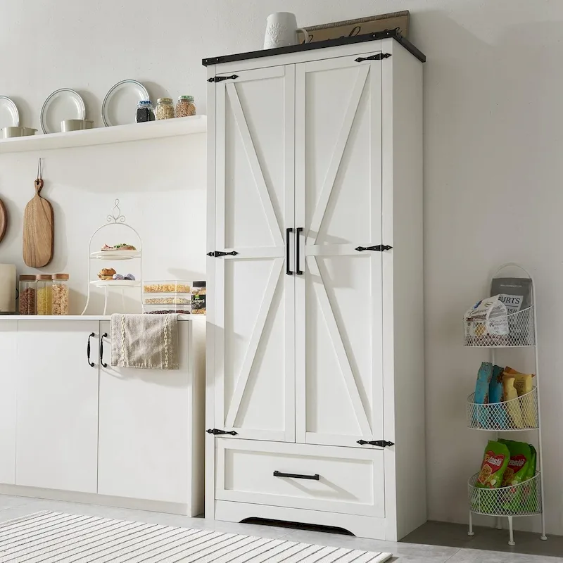 Farmhouse Kitchen Pantry Cabinet, Wood Storage Cabinets
