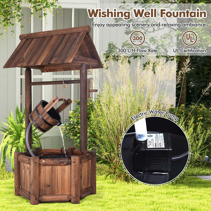 Eletriclife Garden Rustic Wishing Well Wooden Water Fountain with Pump