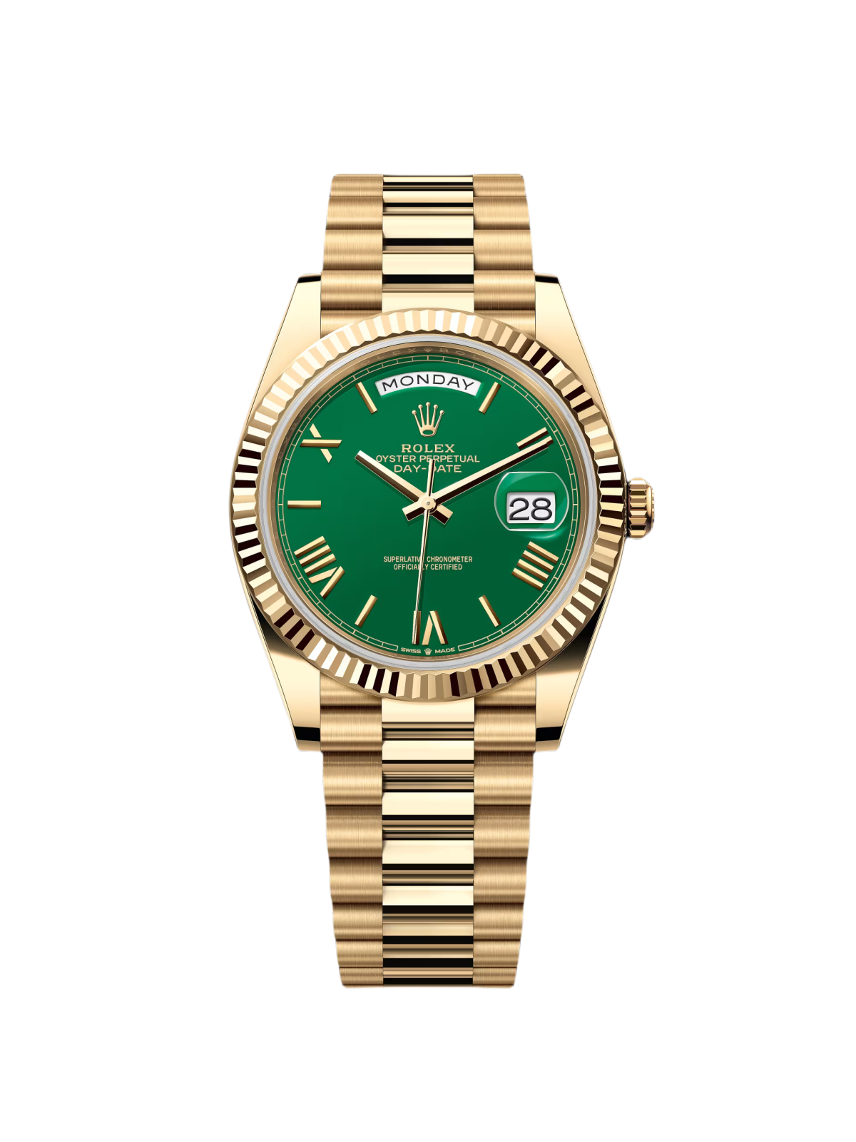 Rolex Day-Date "President" 40mm Yellow Gold Green Roman "Money" Dial - 228238