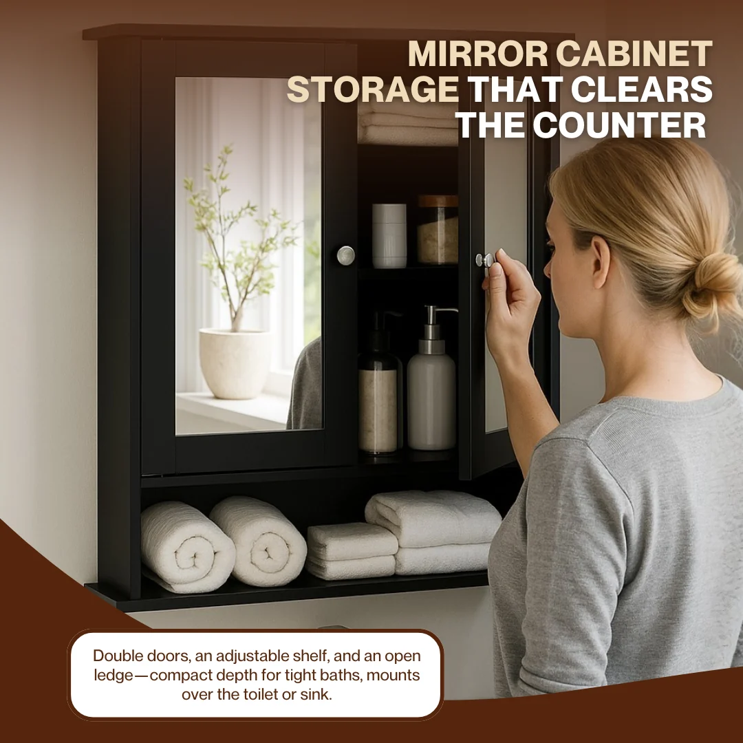 Wall Mounted Bathroom Cabinet with Double Mirrors and 3 Level Storage