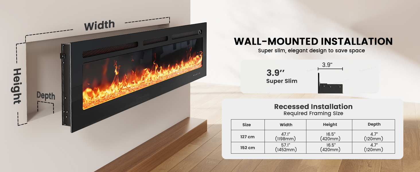 wall fireplace electric with remote control