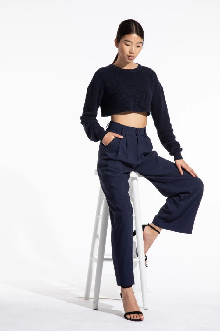 Nevada - Navy wide leg trousers