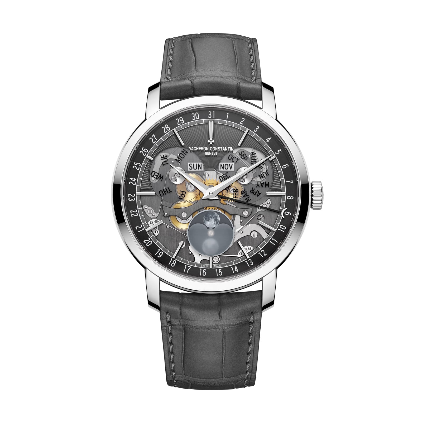 Replica Watches Fake Vacheron Constantin Traditionnelle complete calendar openface 41 MM WHITE GOLD - Imitation-watches