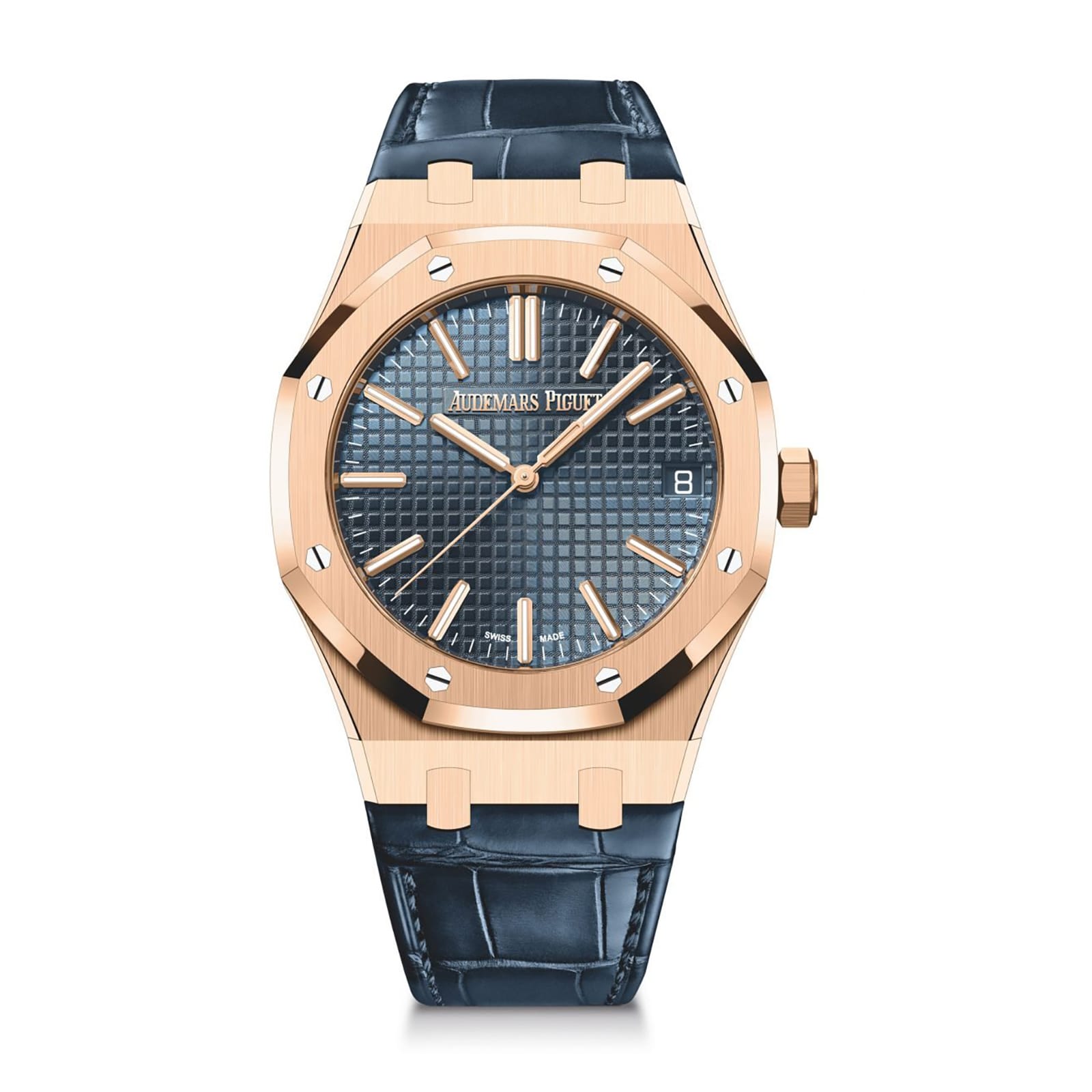 Audemars Piguet Replica AP Watch Royal Oak Selfwinding “50th Anniversary” 41mm Rose Gold Blue Dial Leather Strap 15510OR.OO.D315CR.01-APS - Imitation-watches