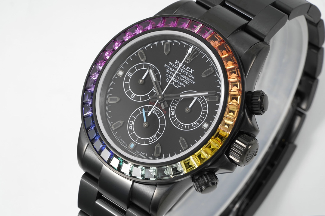 Rolex Daytona Blaken with Black DLC Coating - Modified Rainbow Diamond - Black - Imitation-watches