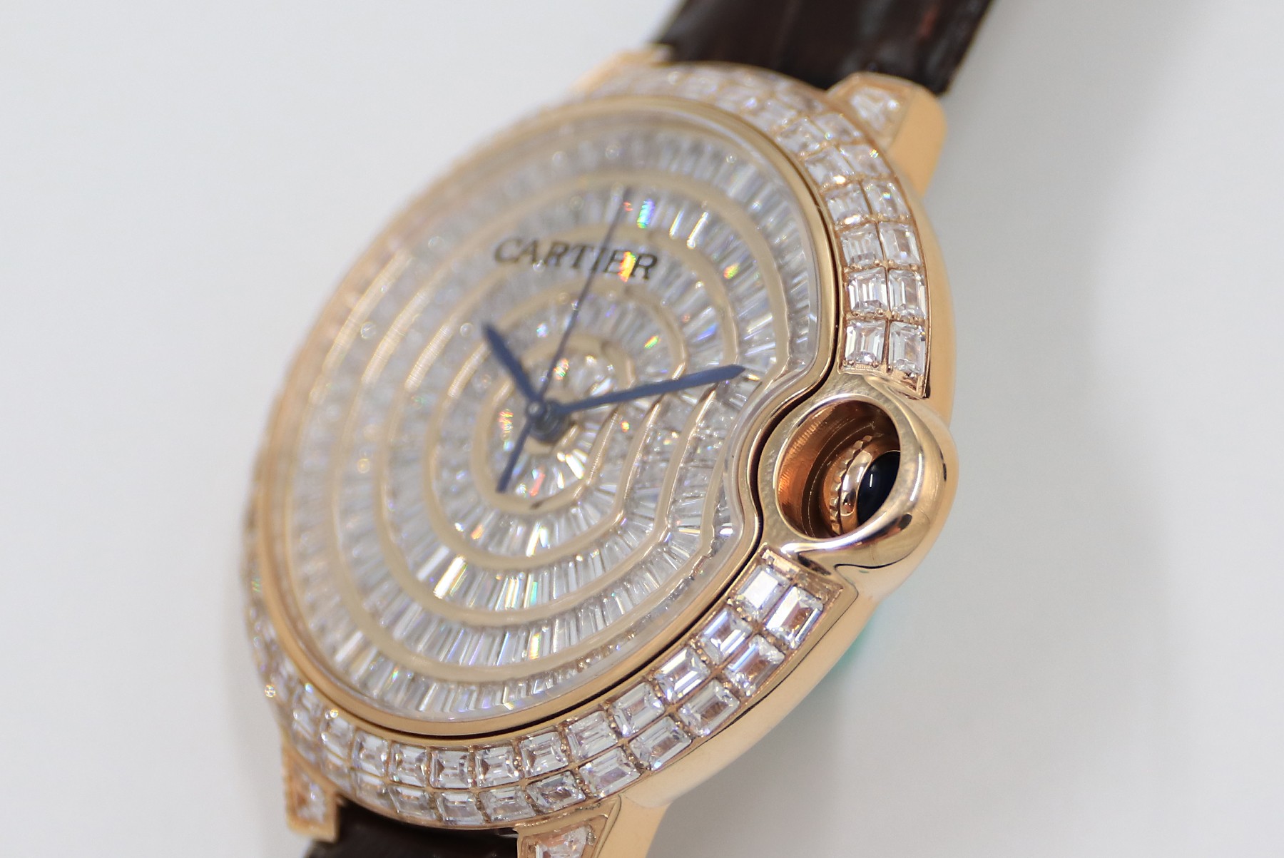 Cartier Blue Balloon Square Diamonds Full Sky Watch-Rose Gold-Leather-42mm - Imitation-watches