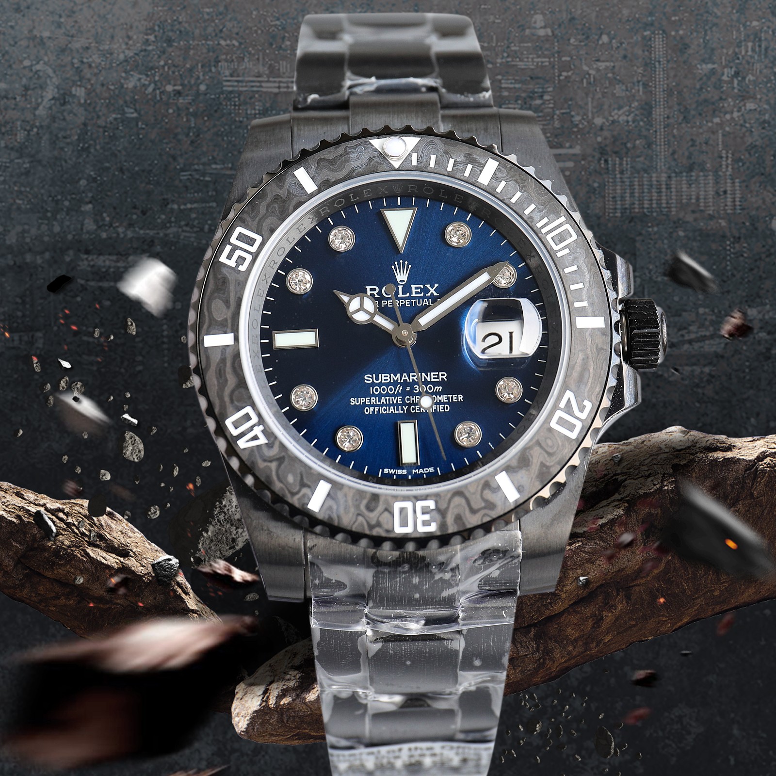 ROLEX Rolex Customized Submariner-Diamond Dial-Carbon Fiber Bezel-Black Blue - Imitation-watches
