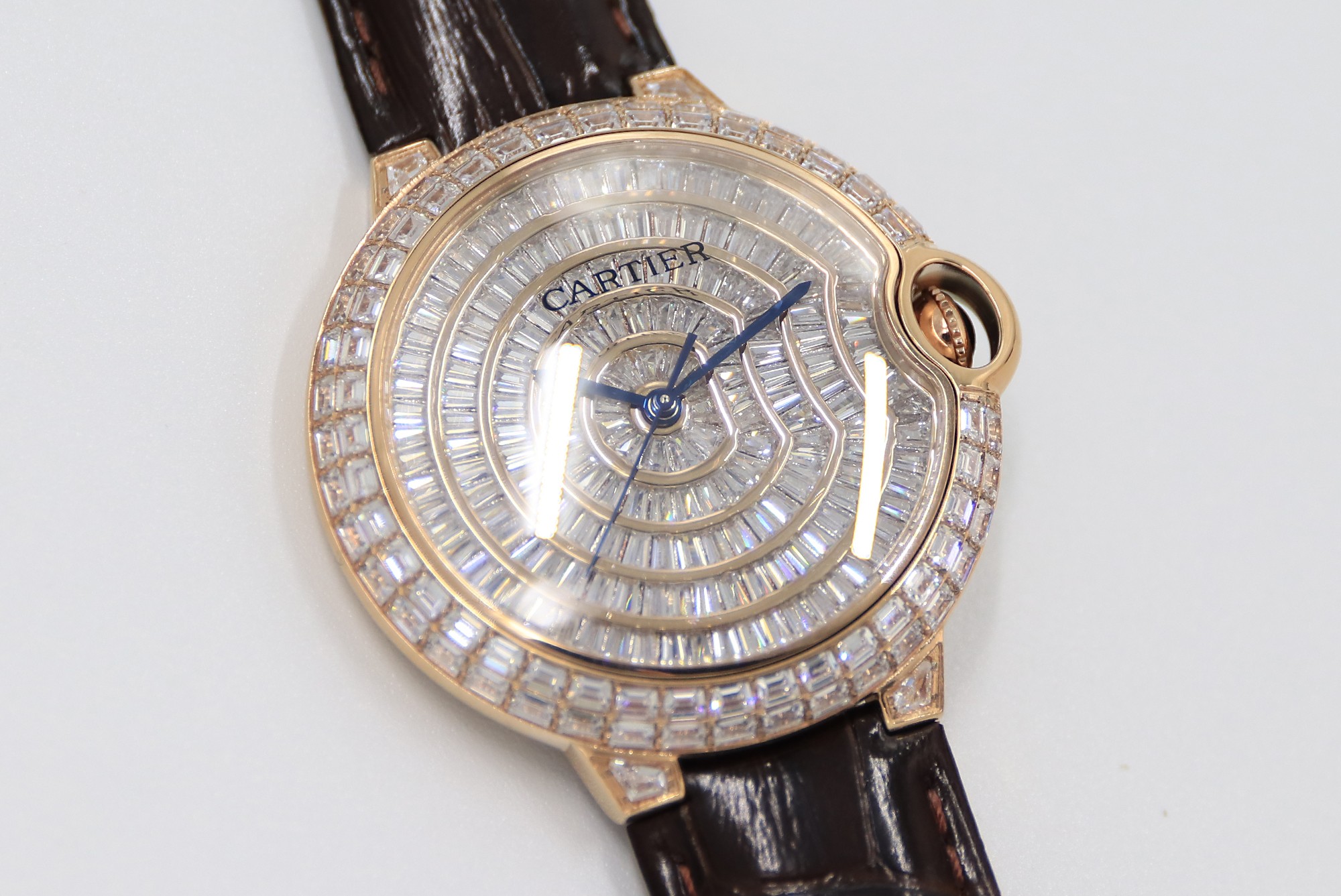 Cartier Blue Balloon Square Diamonds Full Sky Watch-Rose Gold-Leather-42mm - Imitation-watches