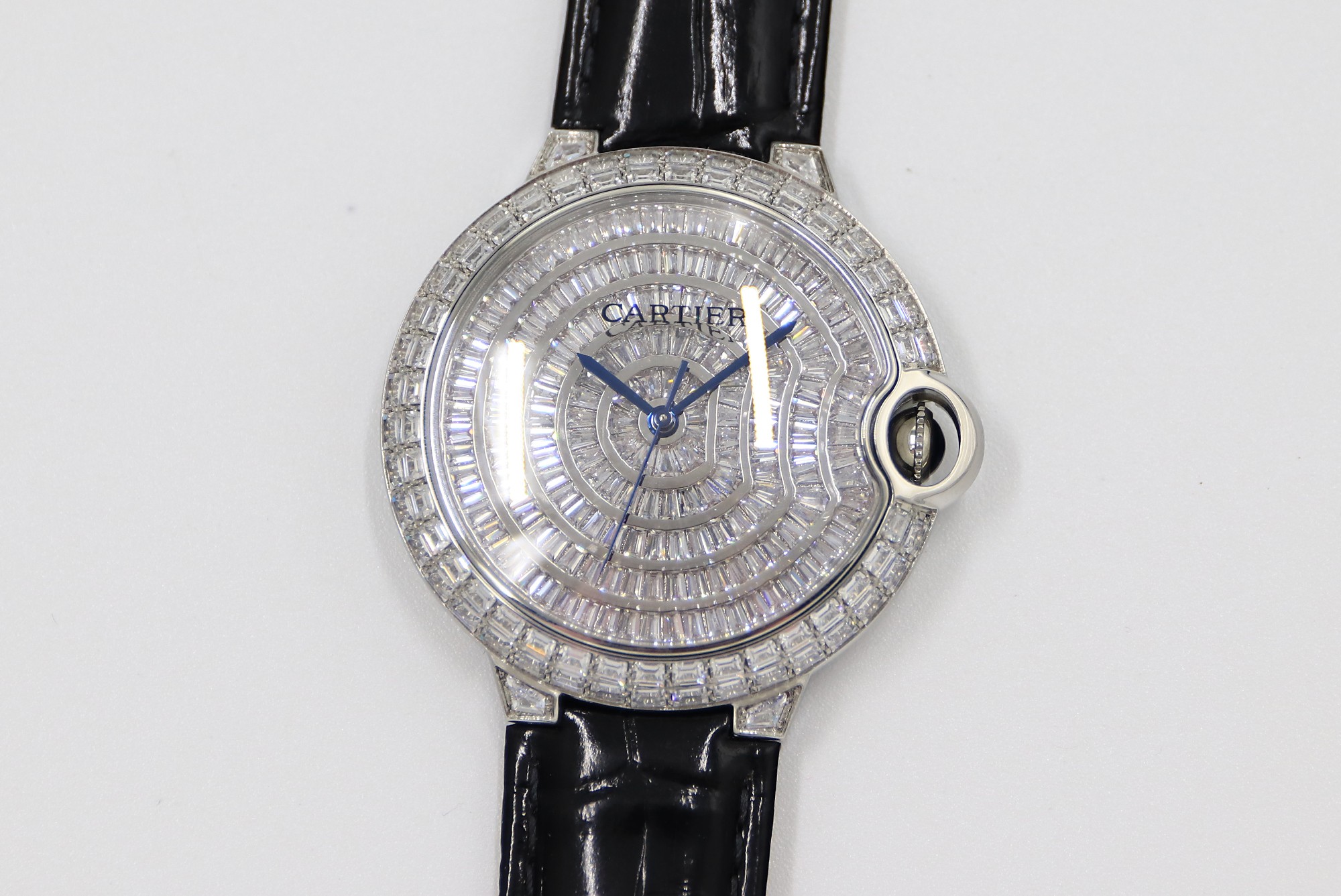 Cartier Blue Balloon Square Diamonds Full Sky Watch-White-Leather-42mm - Imitation-watches