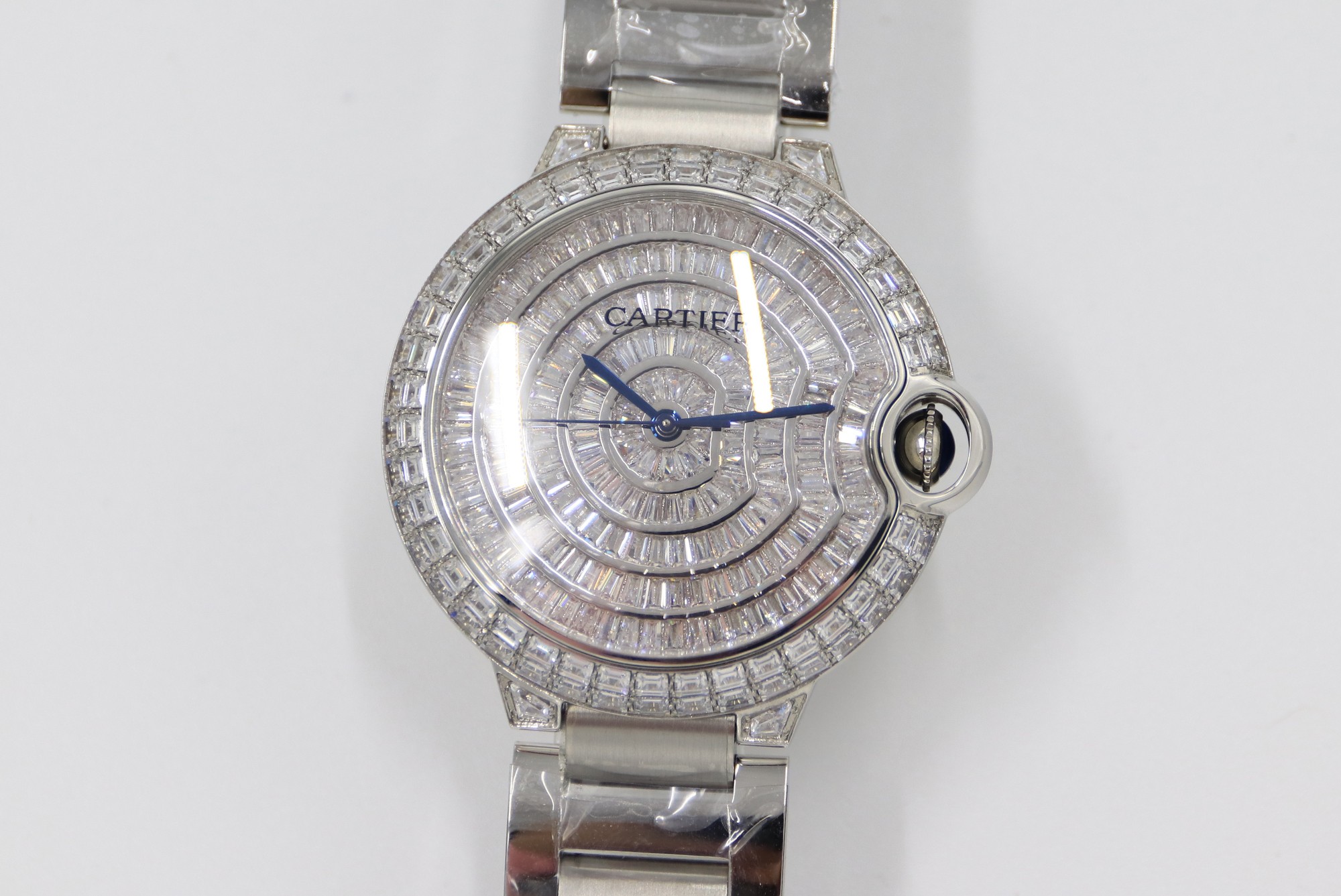 Cartier Blue Balloon Square Diamonds Full Sky Watch-White-Steel Strap-42mm - Imitation-watches