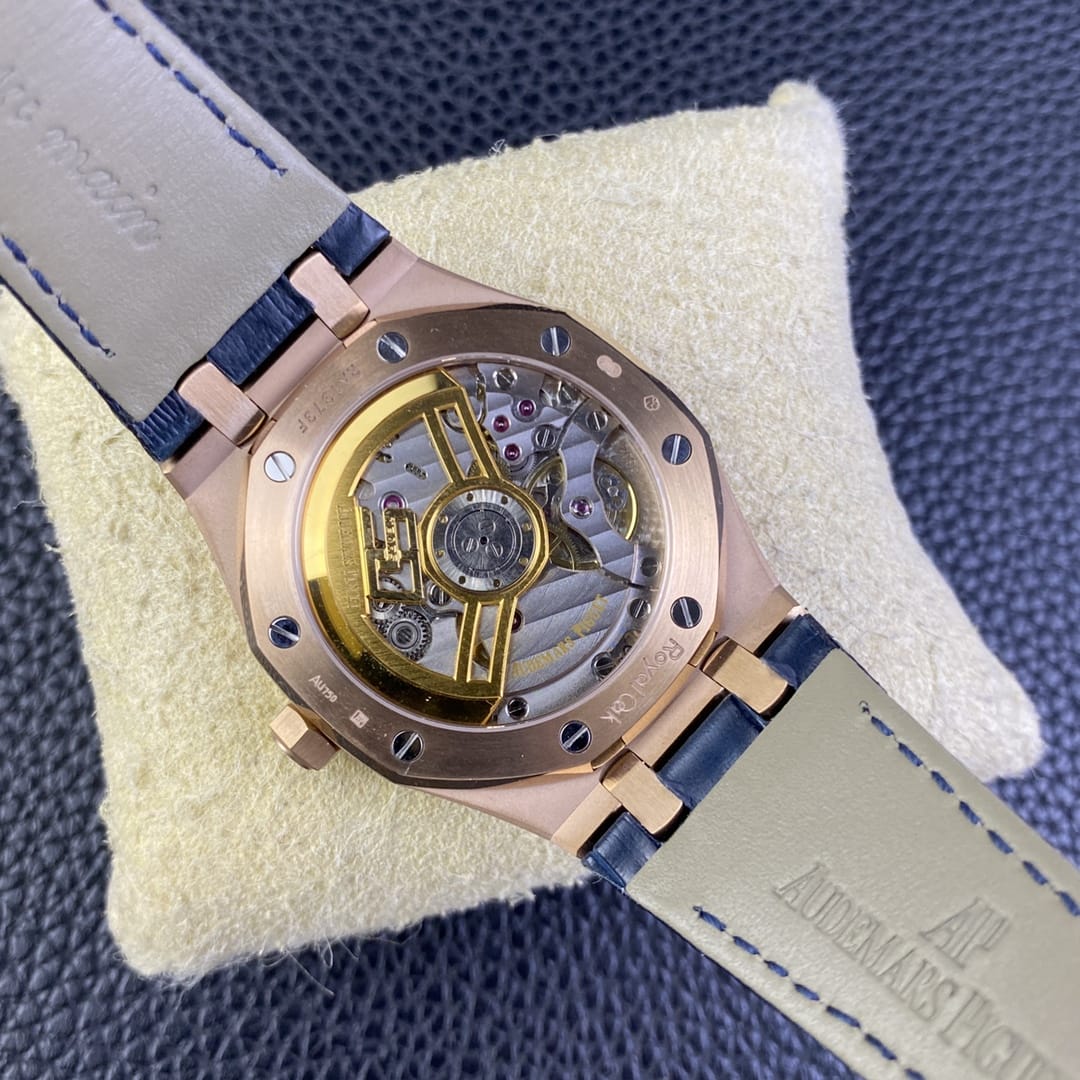 Audemars Piguet Replica AP Watch Royal Oak Selfwinding “50th Anniversary” 41mm Rose Gold Blue Dial Leather Strap 15510OR.OO.D315CR.01-APS - Imitation-watches