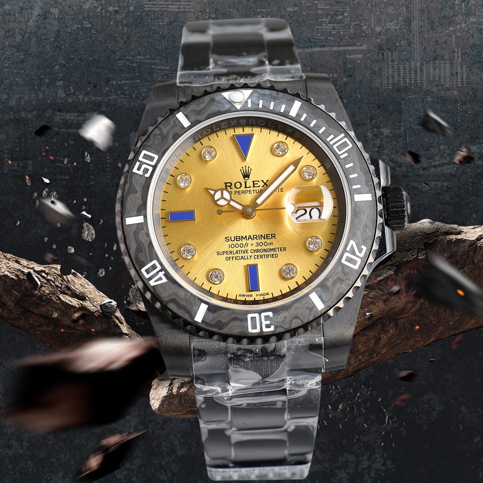 ROLEX Rolex Customized Submariner-Diamond Dial-Carbon Fiber Bezel-Black Gold - Imitation-watches