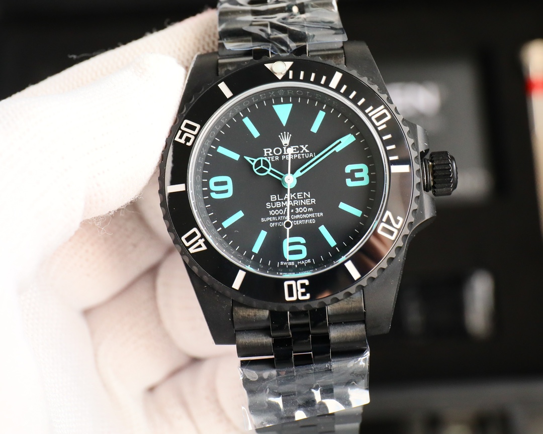 Rolex Dark Legend Submariner - DLC Black Finish - 40MM - Cyan - Imitation-watches