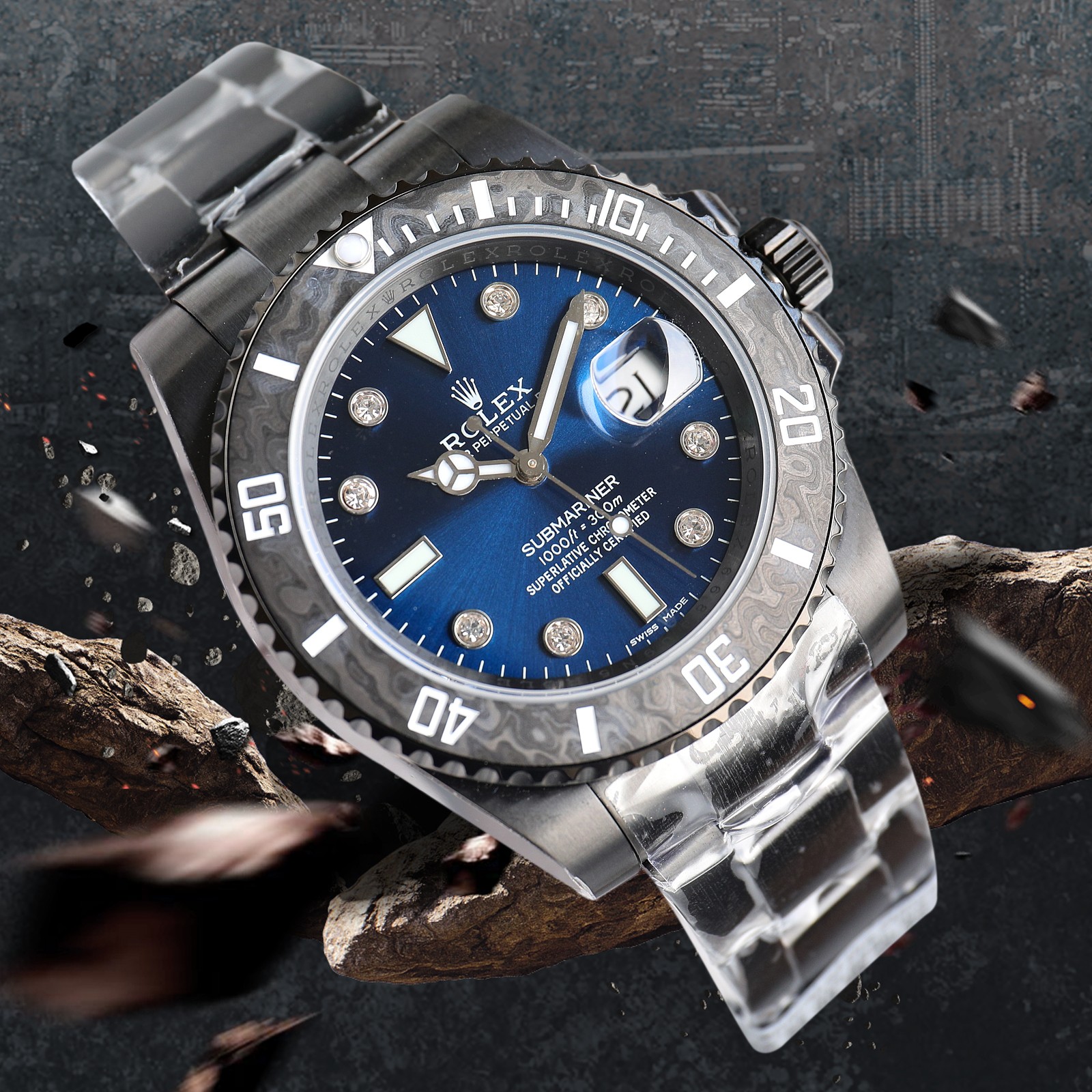 ROLEX Rolex Customized Submariner-Diamond Dial-Carbon Fiber Bezel-Black Blue - Imitation-watches