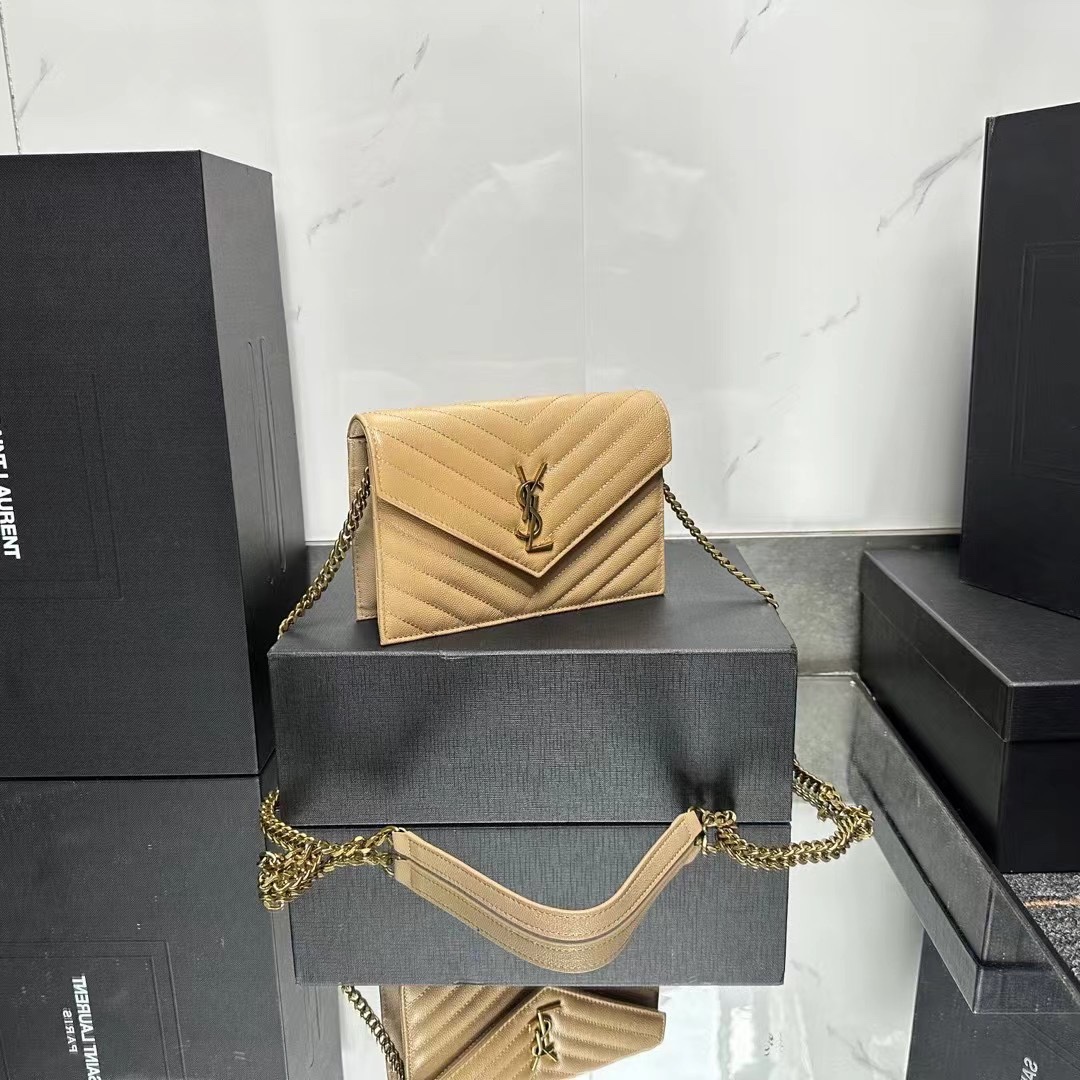 YSL Chain Shoulder Bag- Beige Leather & Gold Hardware - Rep Fashion™