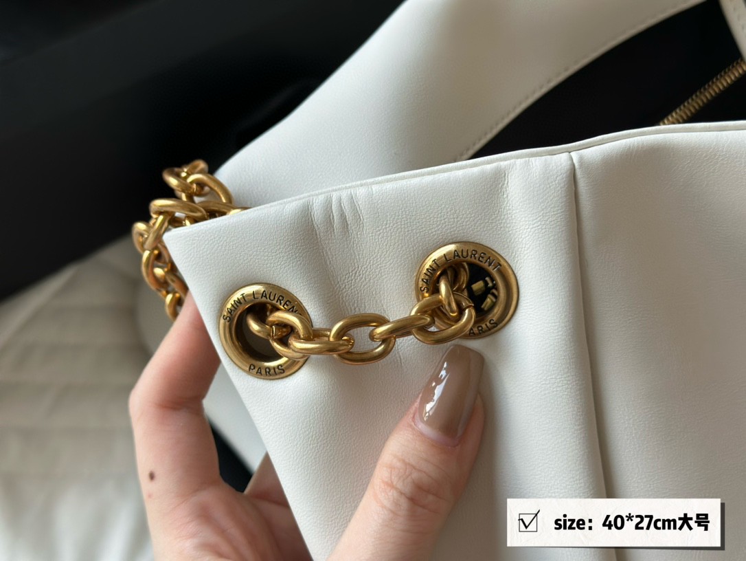YSL White Soft Leather Chain Shoulder - Replica Luxury Bags™