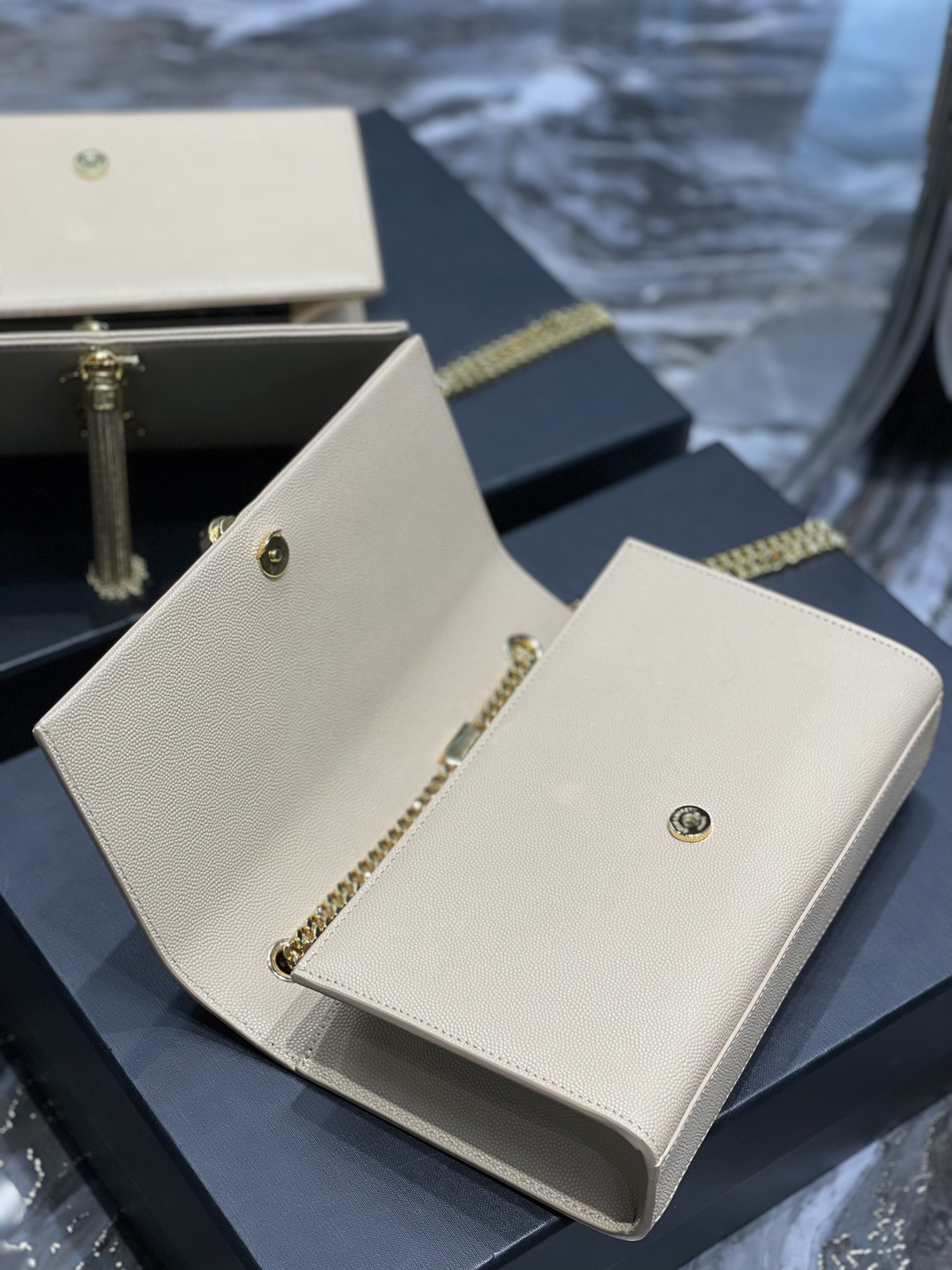 YSL Kate Tassel  in Apricot Grain Pattern Leather - Replica Luxury Bags™