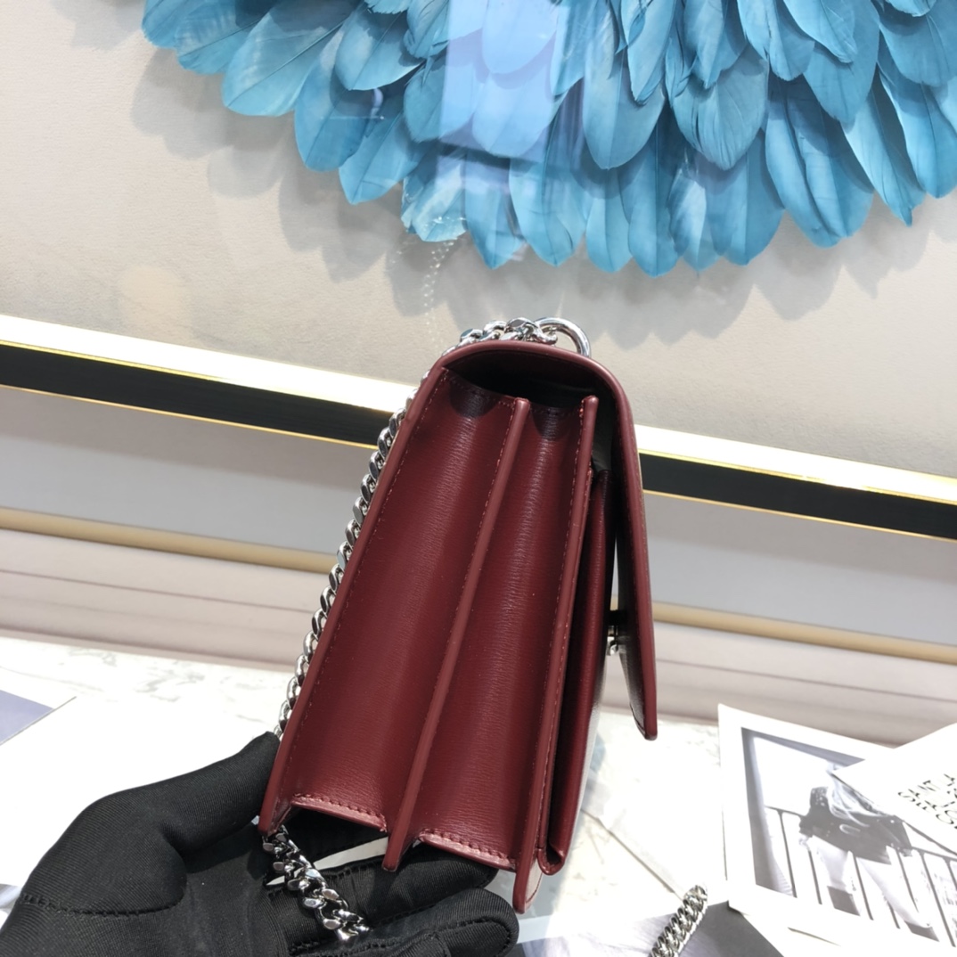 YSL Sunset  in Red Smooth Leather Silver-Toned Hardware - Replica Luxury Bags™