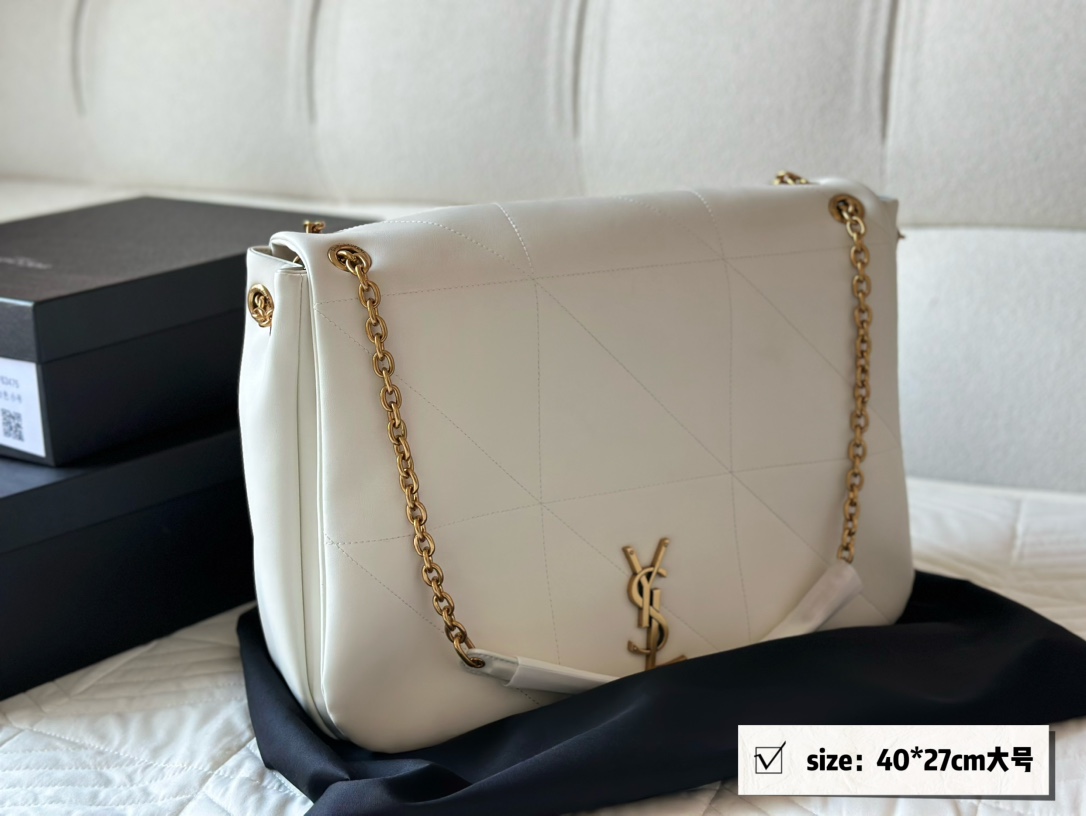 YSL White Soft Leather Chain Shoulder - Replica Luxury Bags™