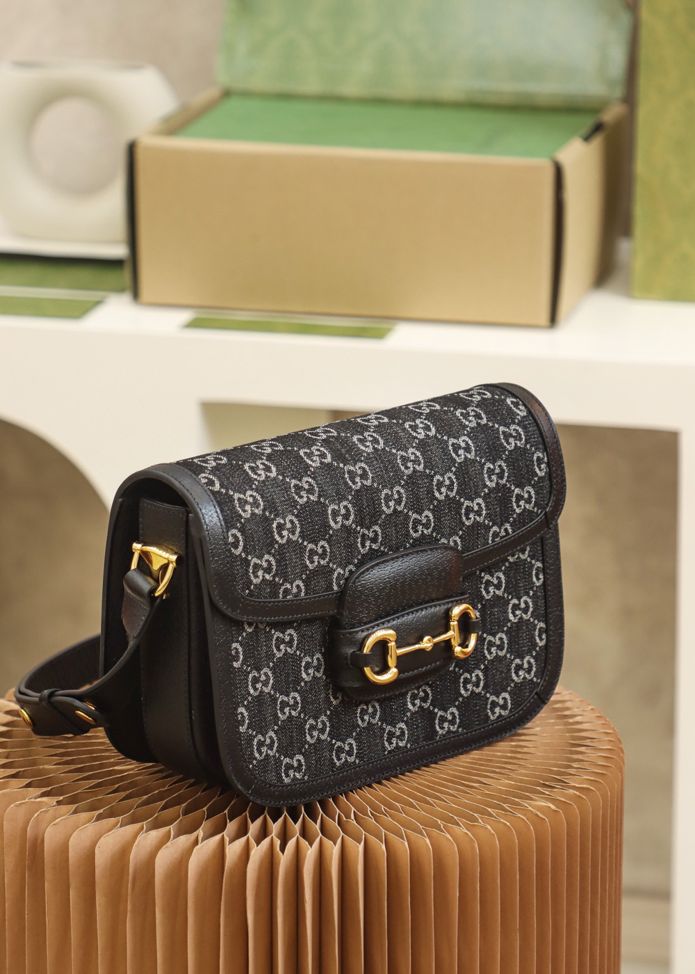 Gucci GG Black Denim 1955 Horsebit - Replica Luxury Bags™