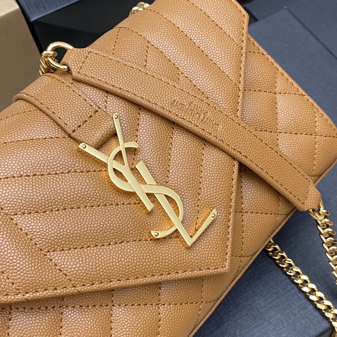 YSL Small Envelope  in Brown Quilted Leather - Replica Luxury Bags™