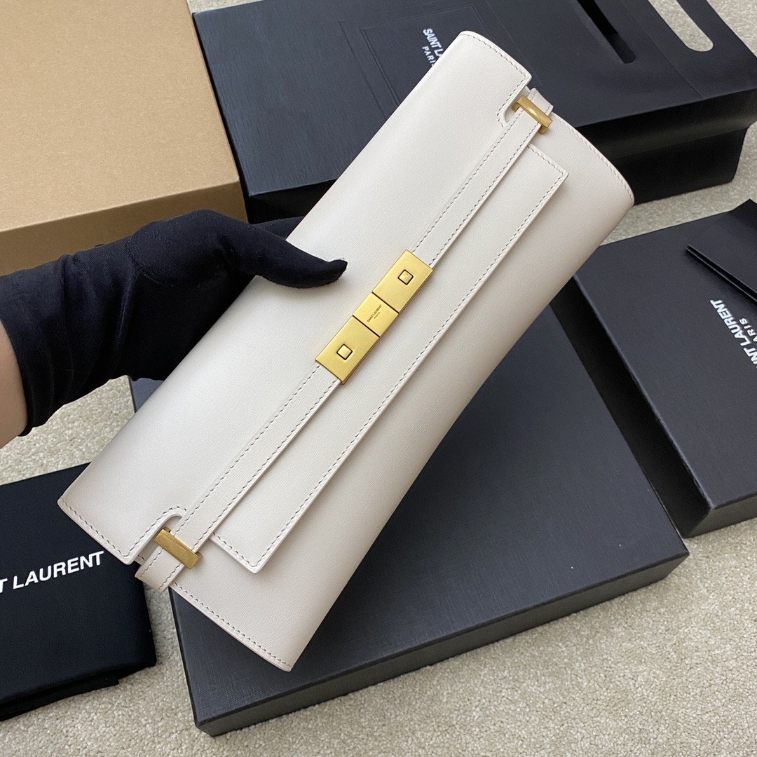 YSL Manhattan Clutch  in White Smooth Leather - Replica Luxury Bags™